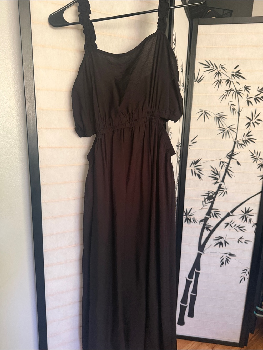 Women’s Black Maxi Dress with Braided Straps and aide cutouts